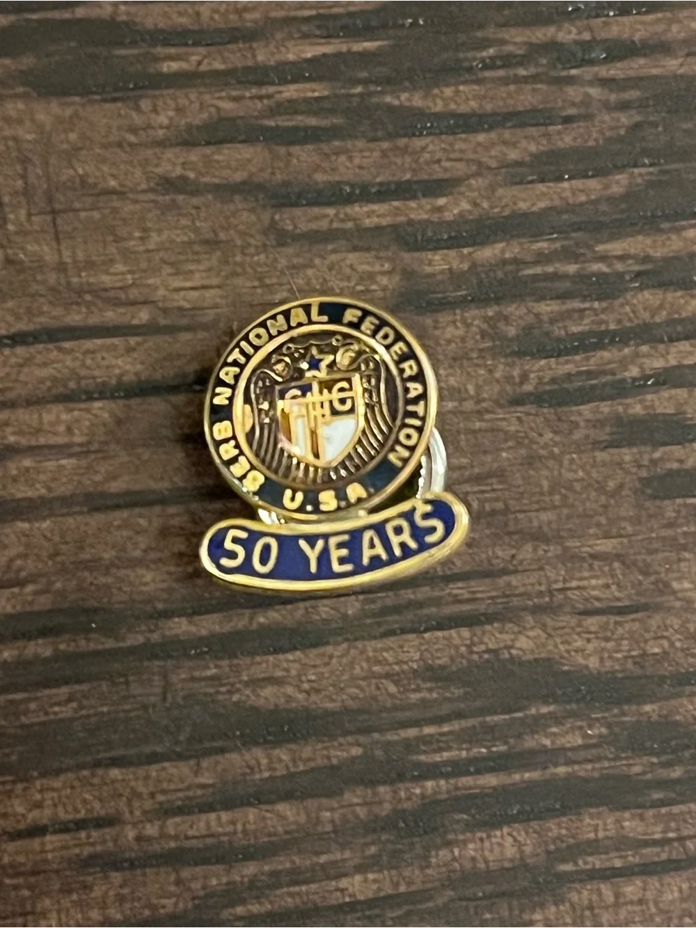 VINTAGE 10K Gold Serb National Federation 50 Years Lapel Pin Enamel Badge